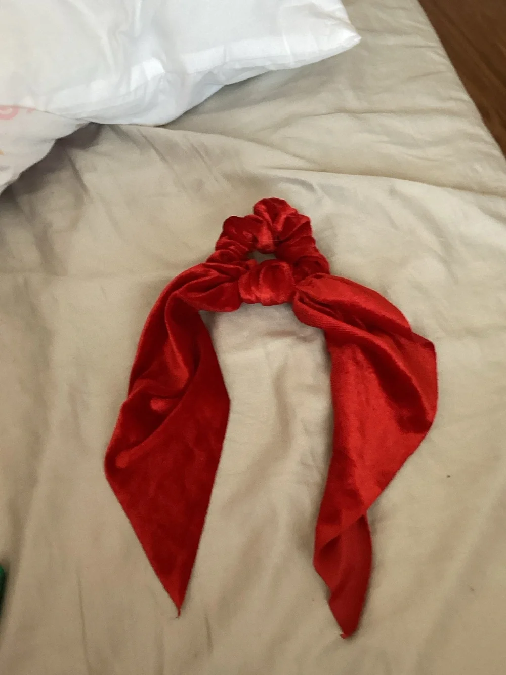 Festive Red & Green Plaid Ribbon Scrunchie Hair Tie